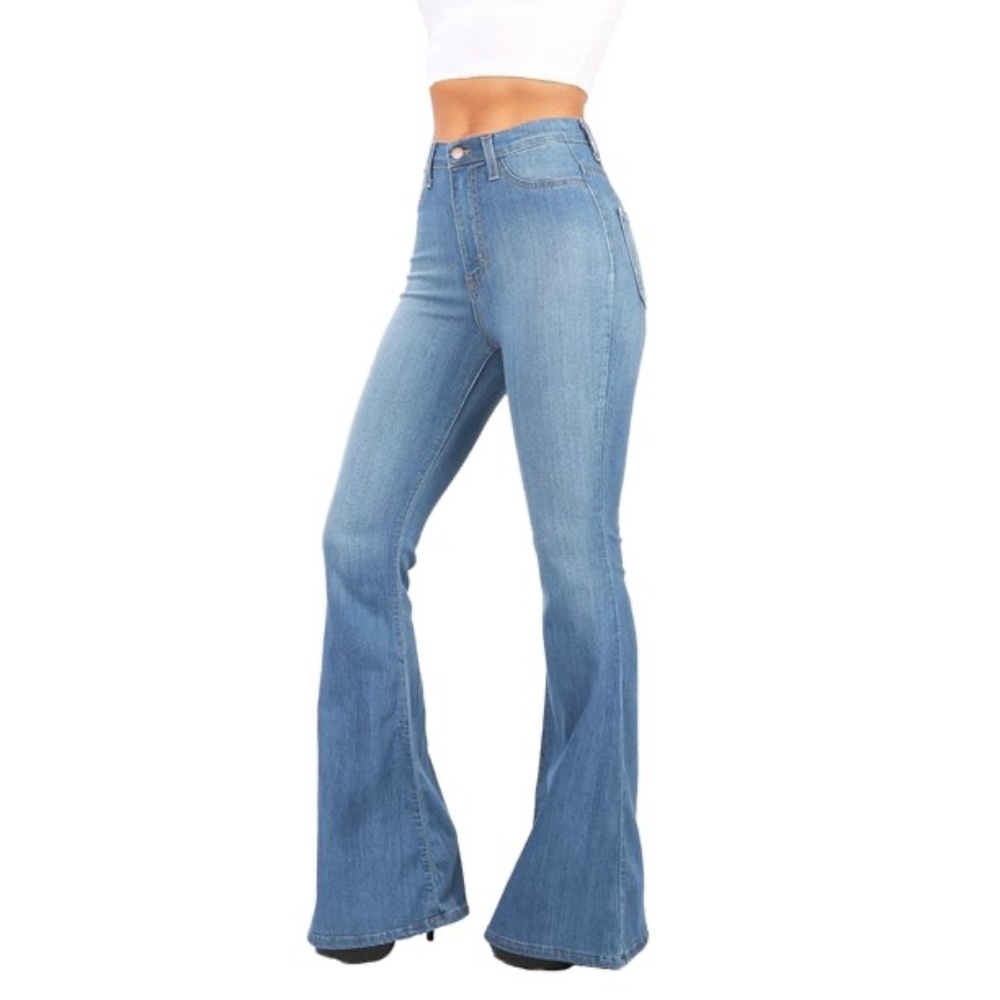 NWT Vibrant Women's Juniors Bell Bottom High Waist Fitted Denim Jeans